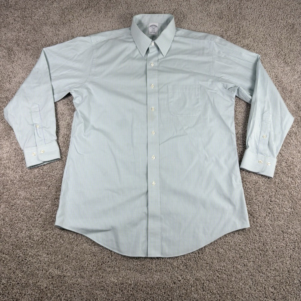 Brooks Brothers Button Down Shirt Mens‎ 16 2/3 Regent Fit Green Gingham Cotton